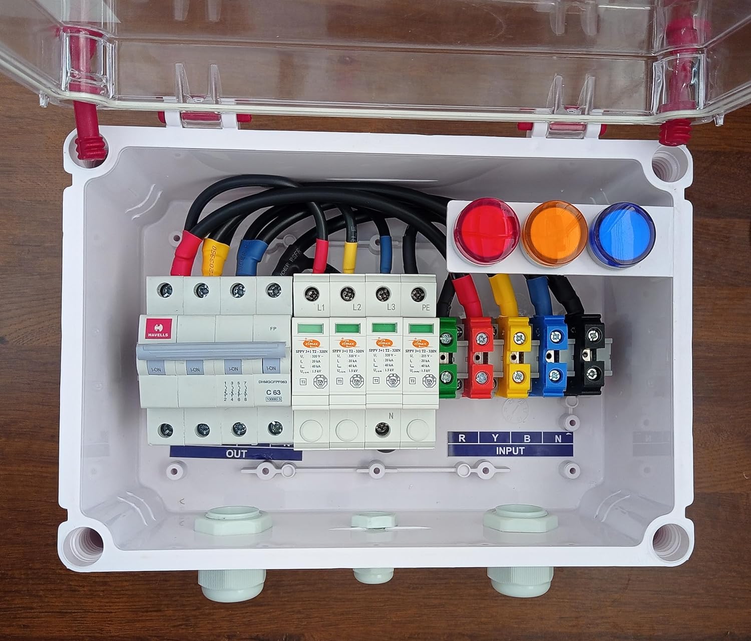 Kenbrook Solar ACDB Three Phase Inbuilt Havells AC MCB 63A, Elmex AC SPD 320V & Indicator 12kW to 27kW (3Ph 63A IND) - Image 2