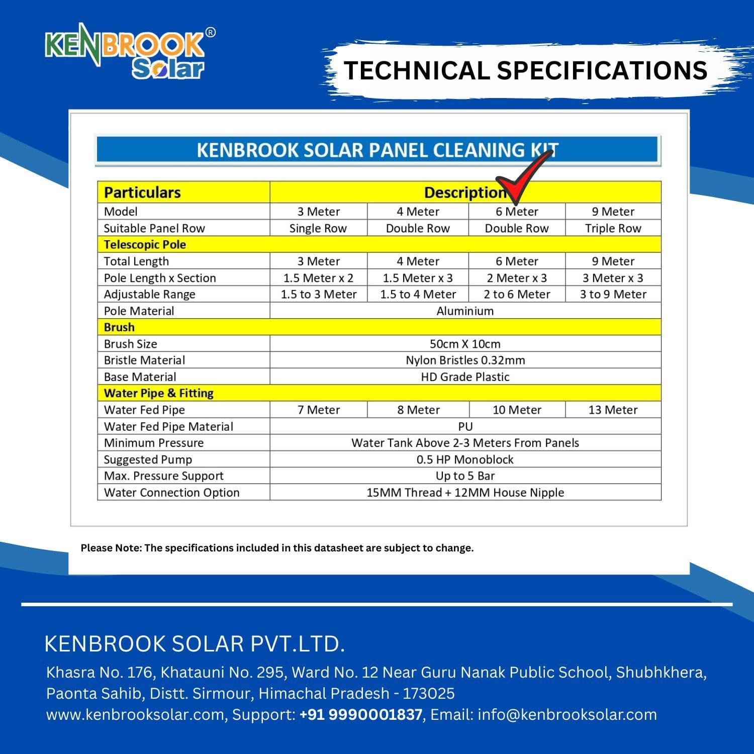 Technical Specifications of 6M Solar Panel Cleaning Kit