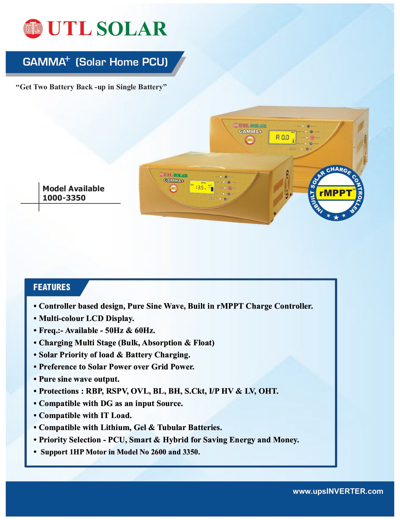 Gamma rMPPT PCU Uniqe Features