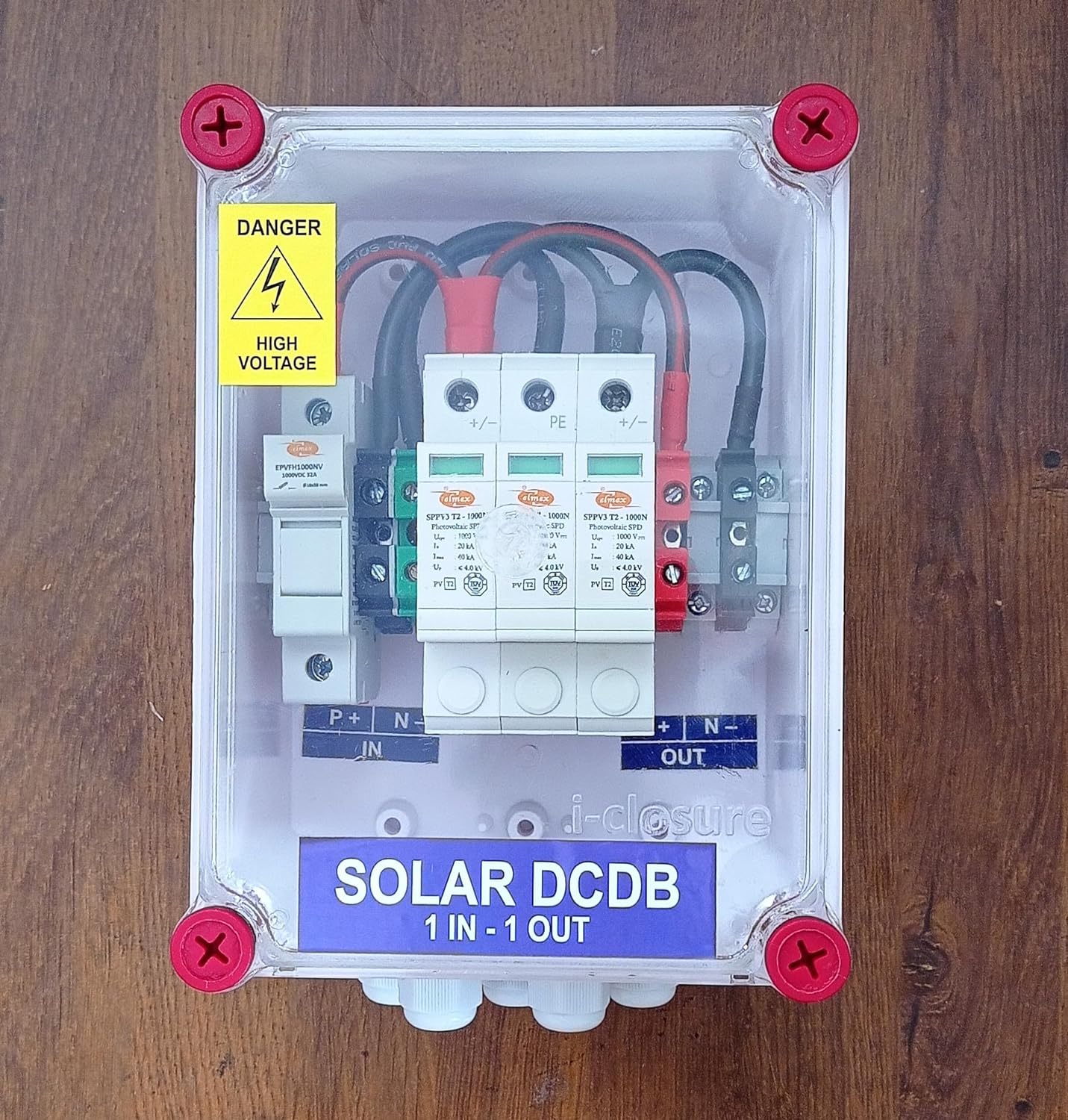 Kenbrook Solar DCDB 1 in 1 Out Inbuilt Elmex DC Fuse 20A, Elmex SPD 1000V (1 Series/String x up to 20 Panels Max.) (1-1 1000V)