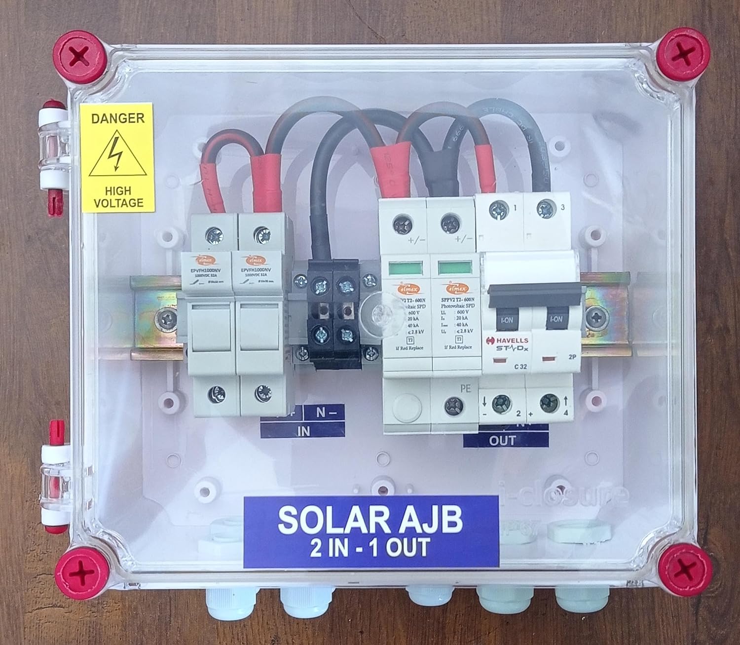 Kenbrook Solar AJB DCDB 2 in 1 out 600V Inbuilt 2 x 20A Fuses, 600V SPD, 32A MCB (2 Series/String x up to 12 Panels Max.) (With MCB, 2IN1 600V) - Image 2