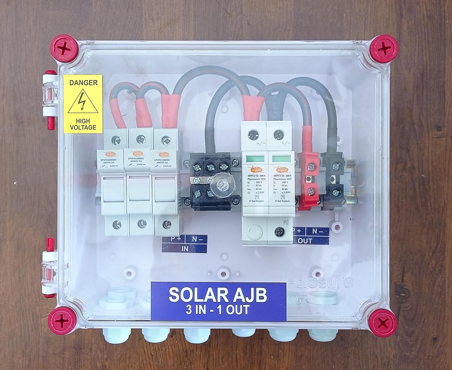 Kenbrook Solar AJB DCDB 3 in 1 out 600V Inbuilt 3 x 20A Elmex Fuses, 600V Elmex SPD ( 3 Series/String x up to 12 Panels Max.) - Image 7