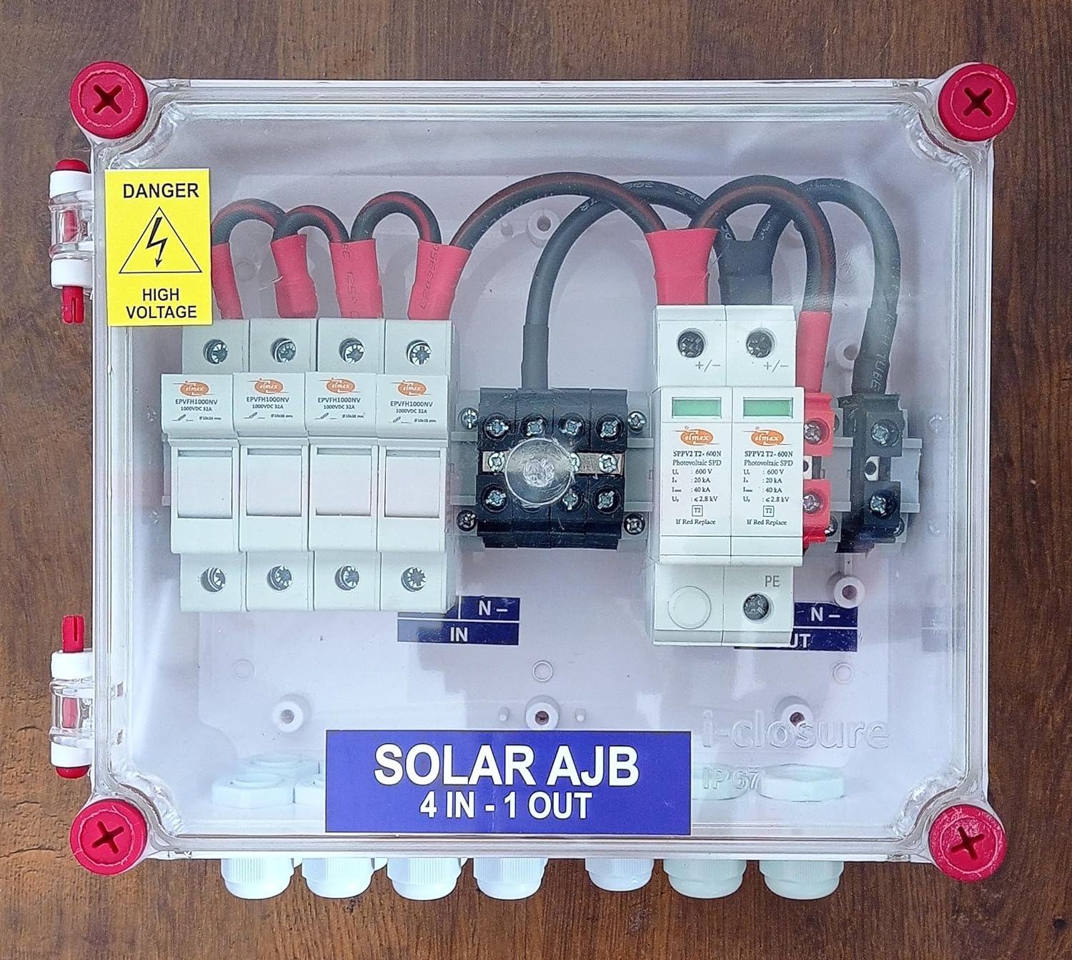 Kenbrook Solar AJB DCDB 4 in 1 out 600V Inbuilt 4 x 20A Fuses, 600V SPD ( 4 Series/String x up to 12 Panels Max.) - Image 3