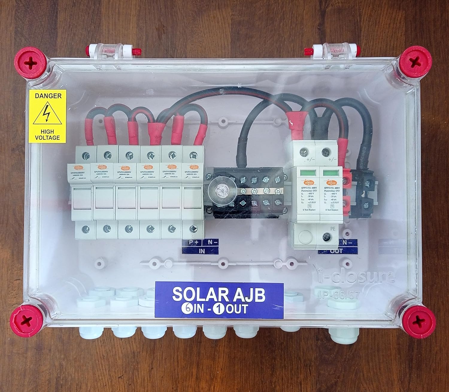 Kenbrook Solar AJB DCDB 6 in 1 Out 600V Inbuilt 6 x 20A Fuses, 600V SPD (6 Series/String x up to 12 Panels Max.) (Standard, 6IN1 600V) - Image 3