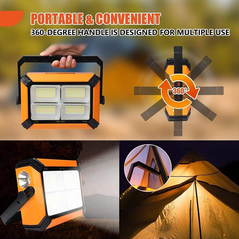 Kenbrook Solar Portable LED Work Light Waterproof Outdoor Camping Emergency Car Job Site Lighting (30W) - Image 5